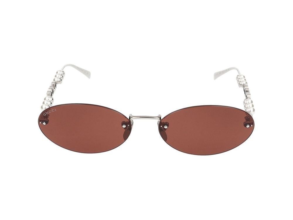 Gucci Silver Oval-Shaped Silver Frame Sunglasses