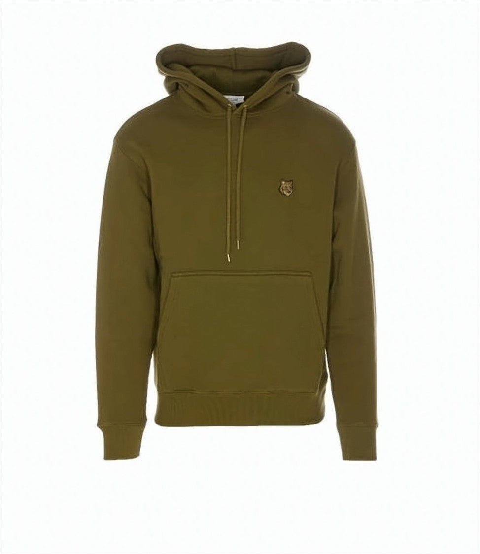 Maison Kitsuné Solid Olive Green Cotton Hoodie With Iconic Fox Emblem