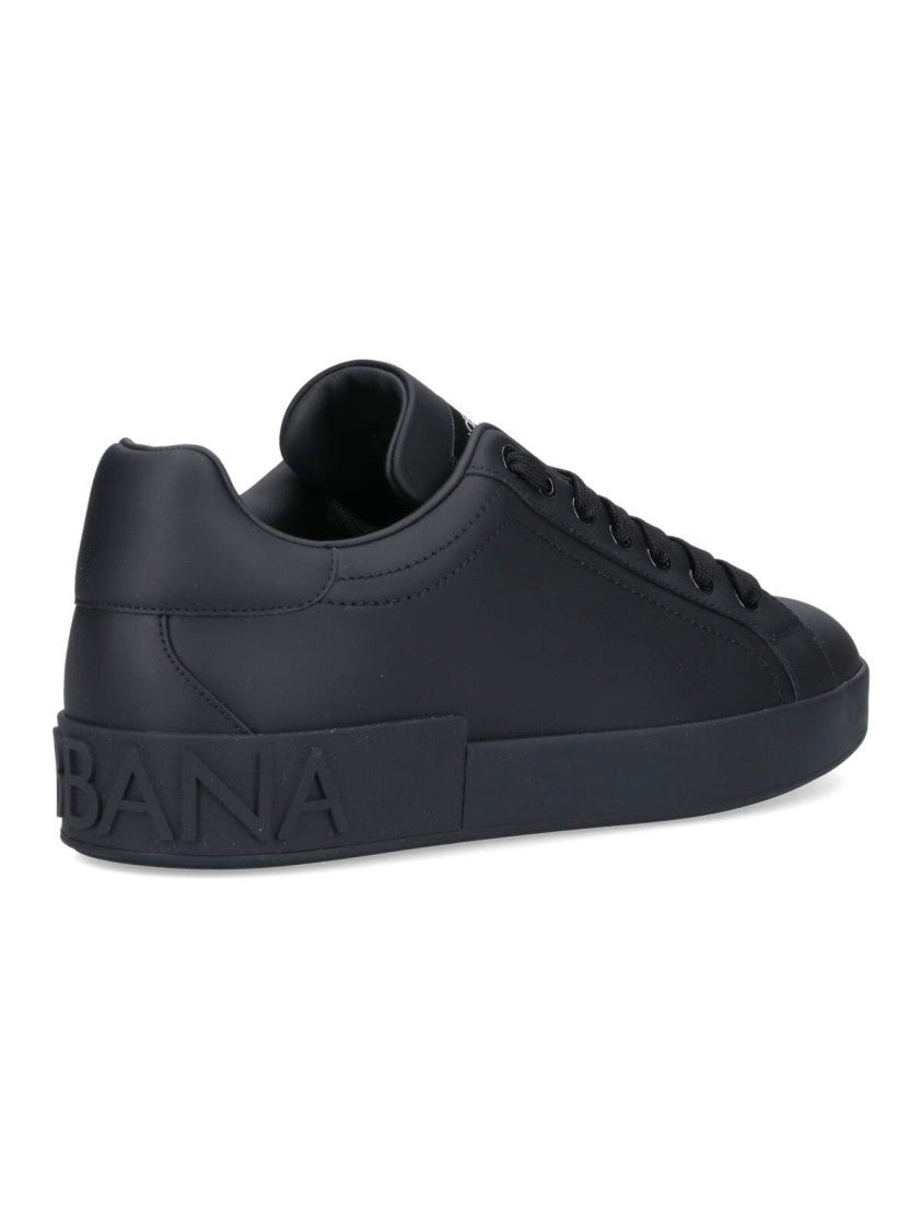 Dolce & Gabbana Minimalist Low-Top Sneakers In Smooth Black Calf Leather