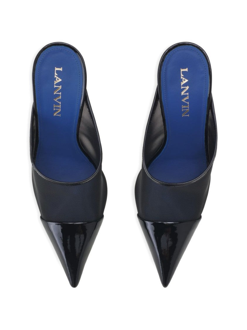 Lanvin Black Pointed Toe Mesh Geometric Sandals