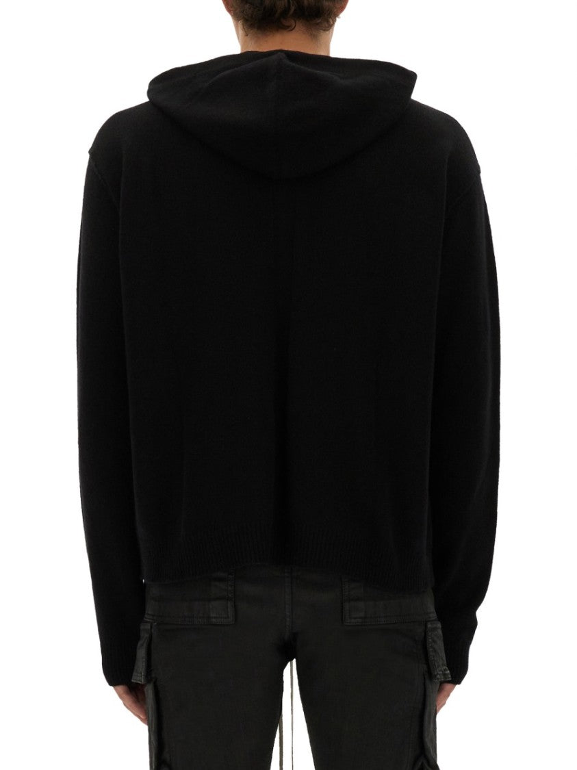 Rick Owens Black Cashmere-Wool Zip-Up Hoodie With Drawstrings