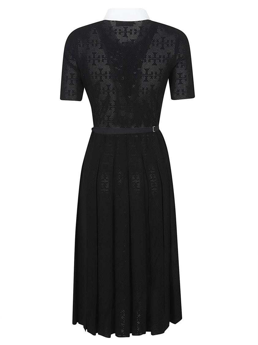 Tory Burch Black Knit Pleated Traforato Dress