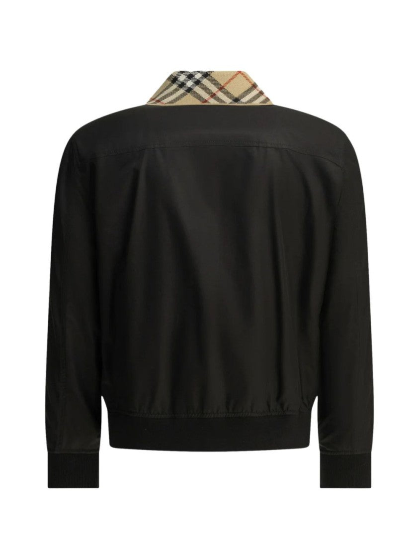 Burberry Black Minimalist Zip-Up Checkered Collar Jacket