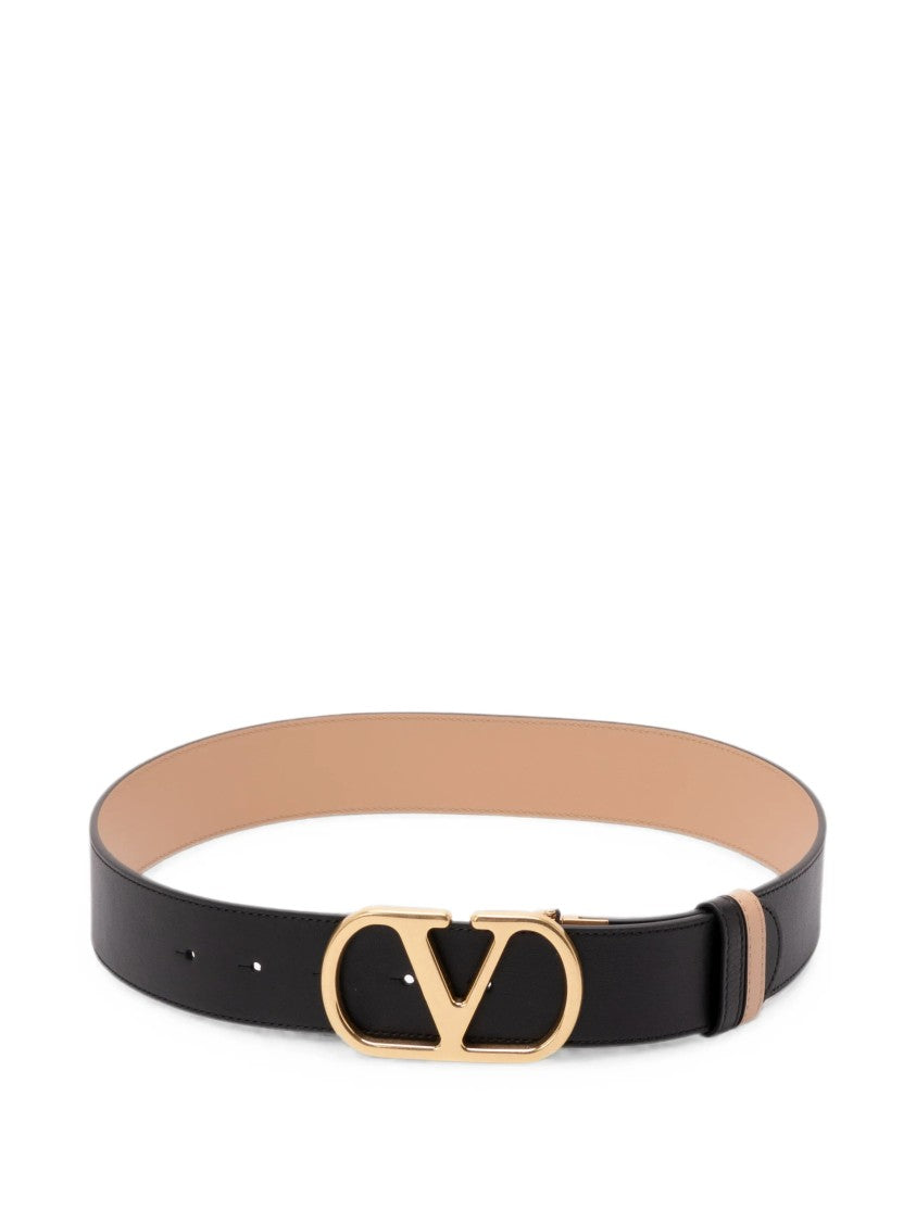 Valentino Reversible Calf Leather Belt With Gold-Tone V Logo