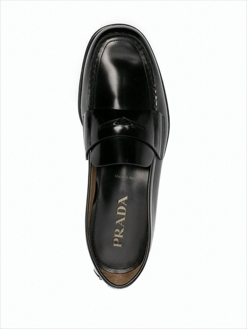 Prada Polished Black Leather Loafers