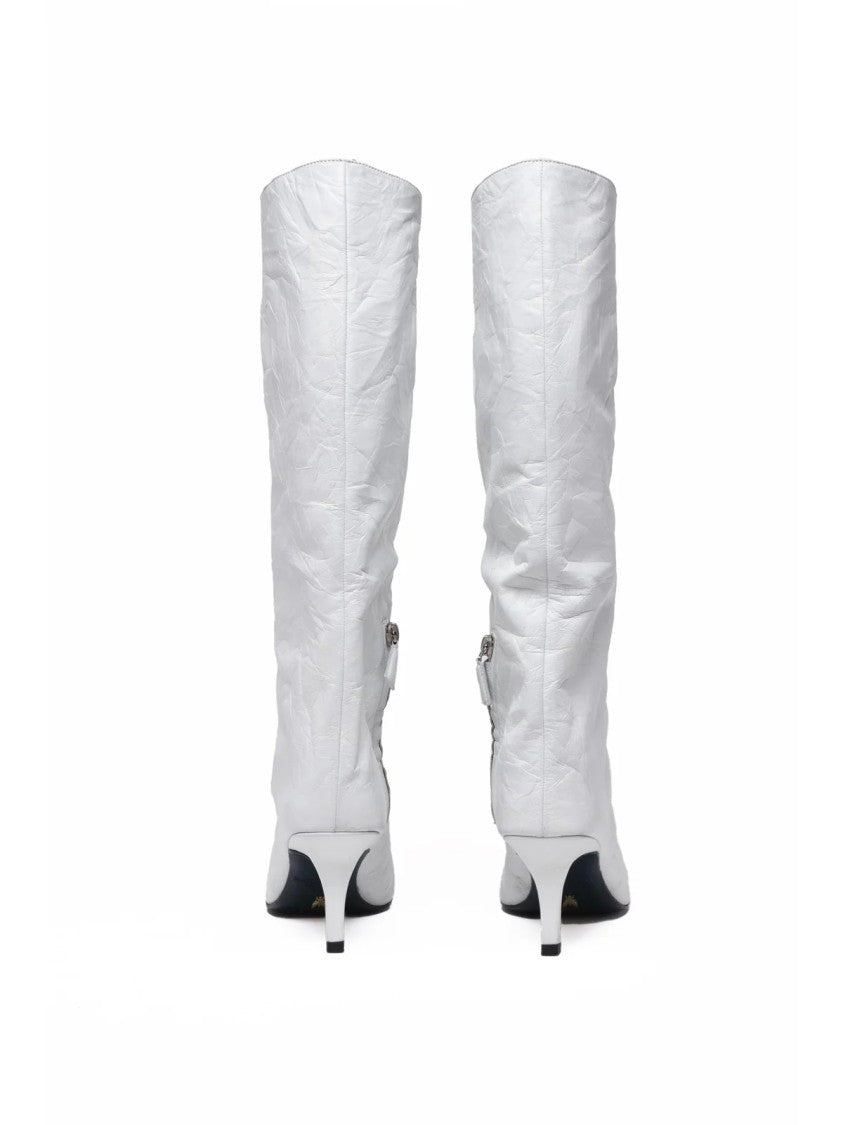 Patrizia Pepe White Leather Wide-Leg Boots