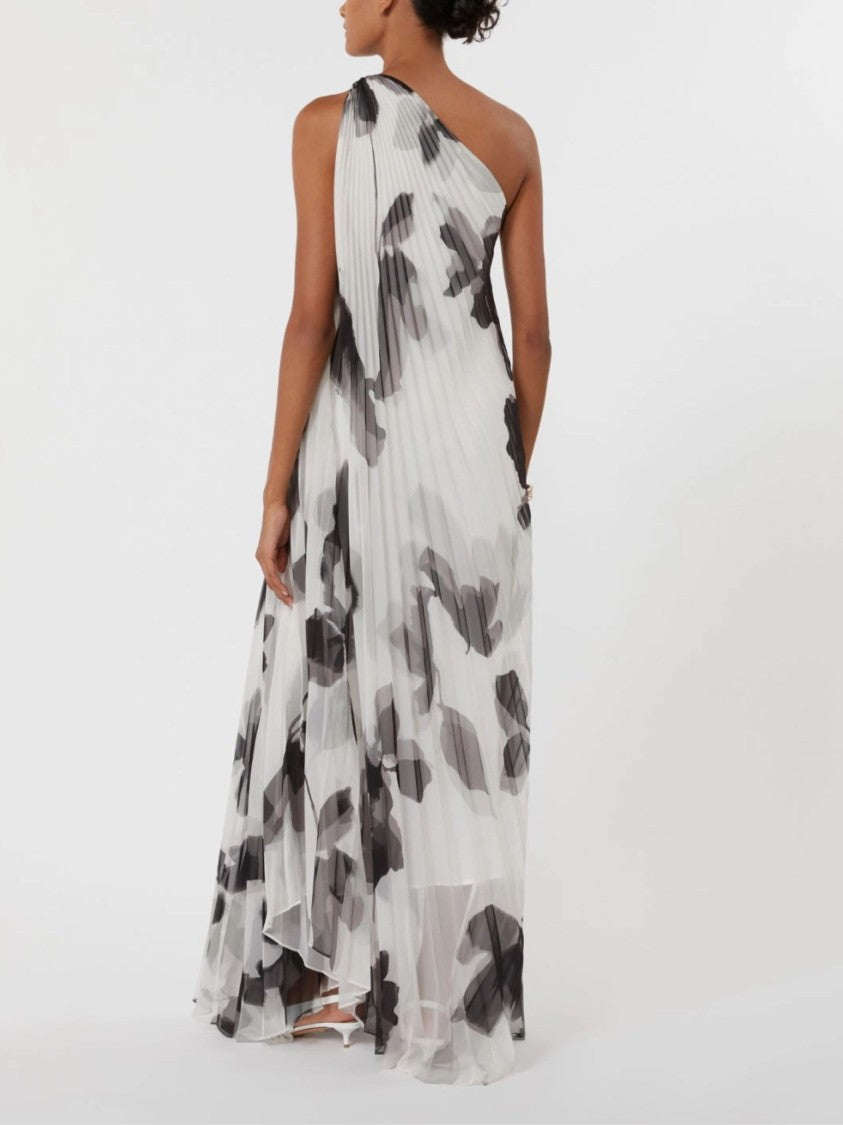 Max Mara Black White Pleated One-Shoulder Dress