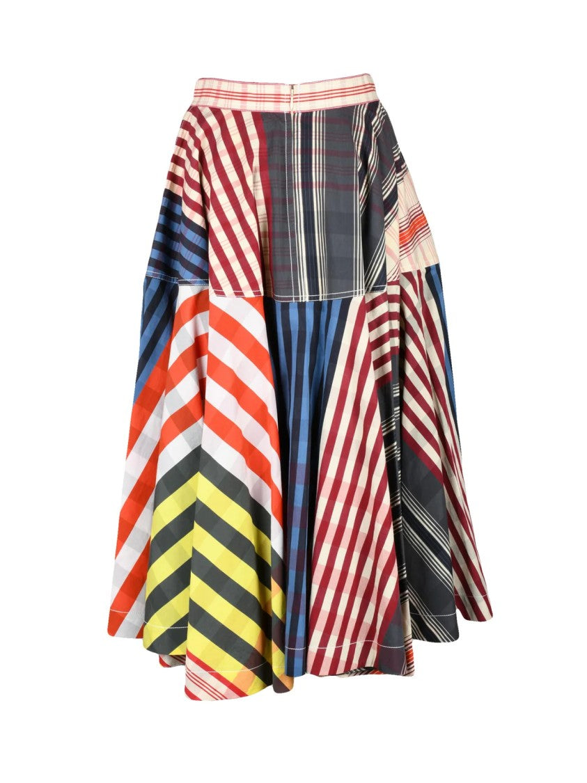 Bottega Veneta Flared Long Skirt With Multicolored Patchwork Design