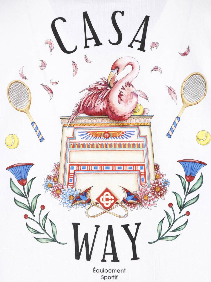 Casablanca Graphic White T-Shirt With Flamingo And Casaway Design