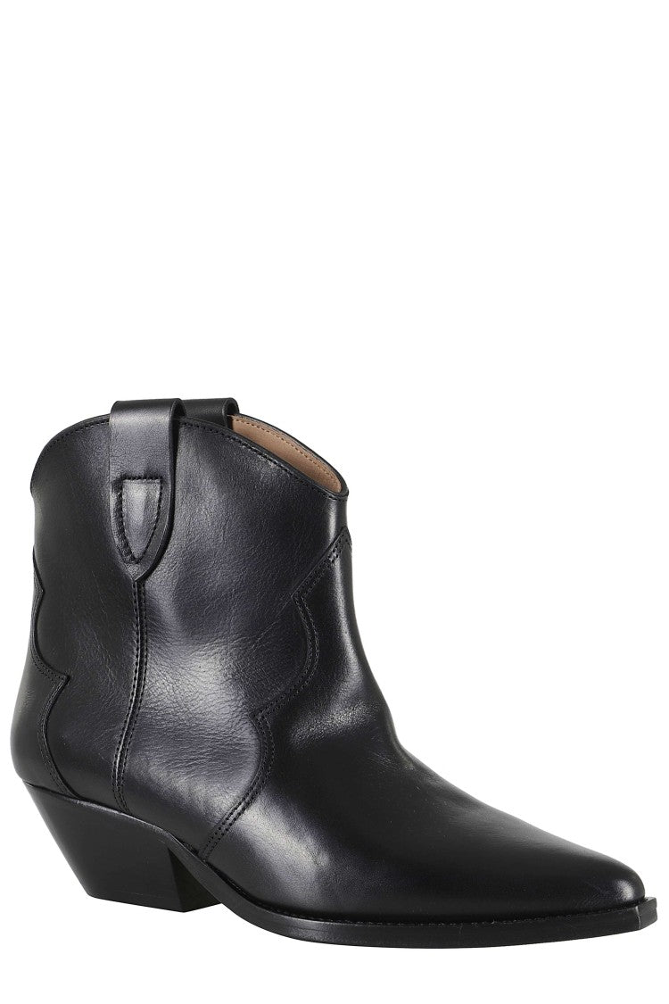 Isabel Marant Black Dewina Gz Pointed-Toe Cuban Heel Leather Ankle Boots