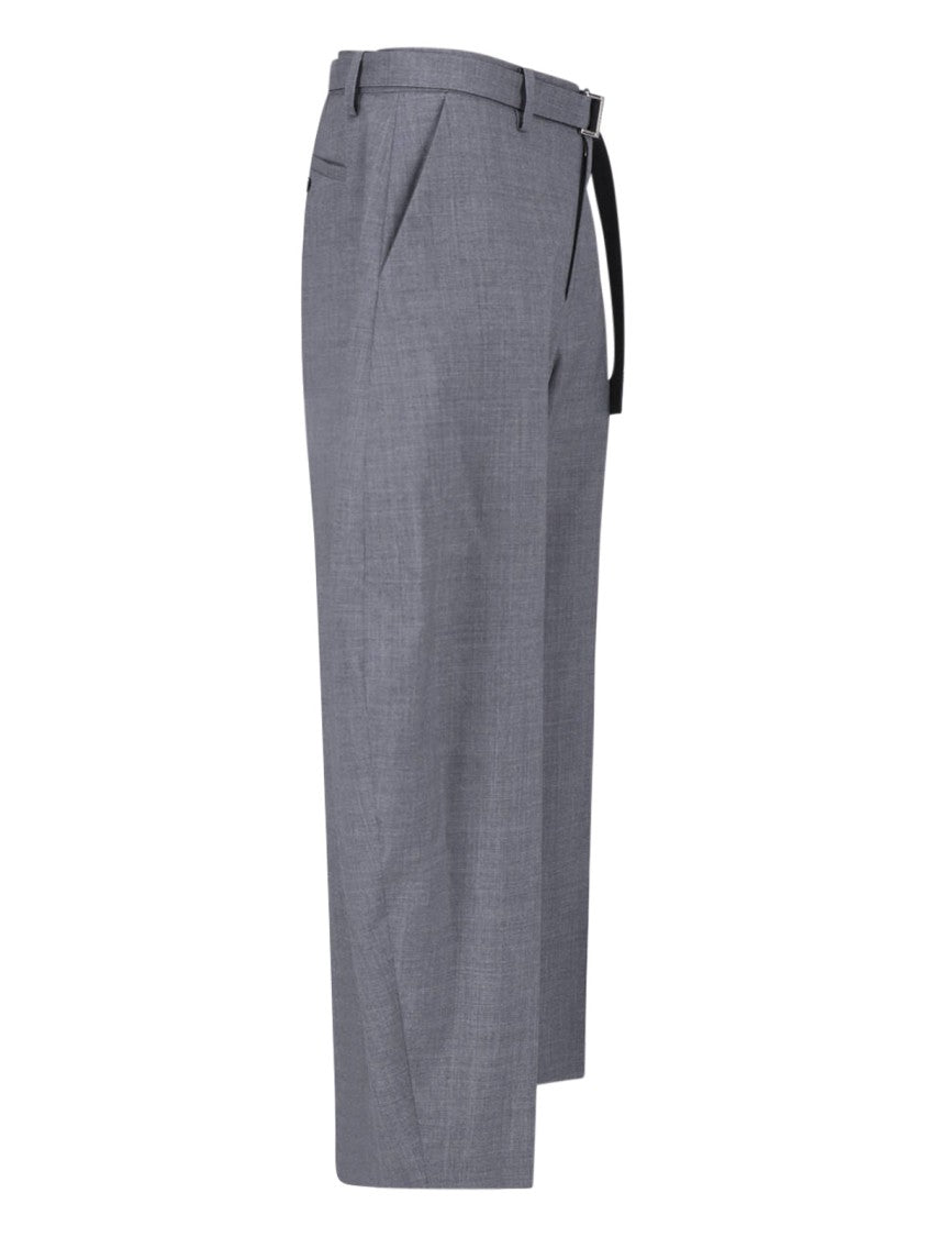 Sacai Tailored Wide-Leg Trousers With Adjustable Belt And Relaxed Fit