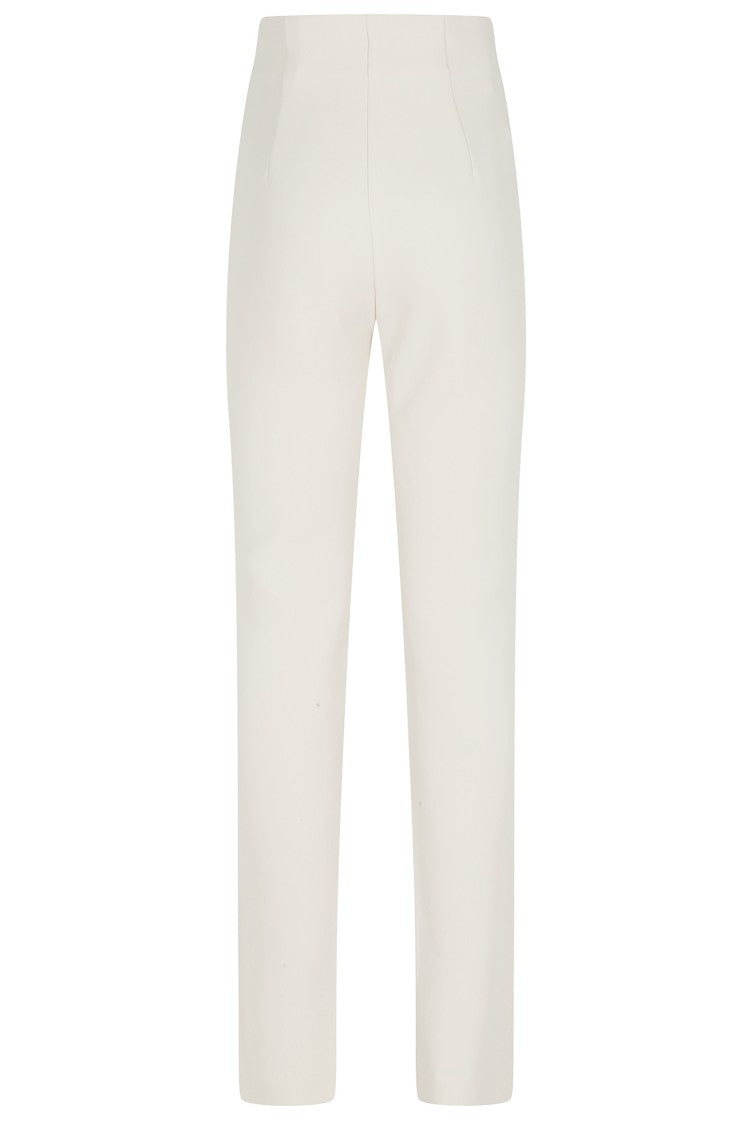 Alberta Ferretti Cream Side Zip Slim Straight-Leg Viscose-Blend Trousers