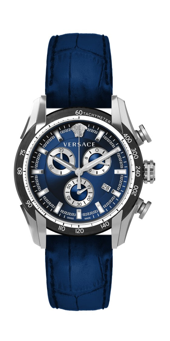 Versace Chronograph Watch With Stainless Steel Case And Blue Dial