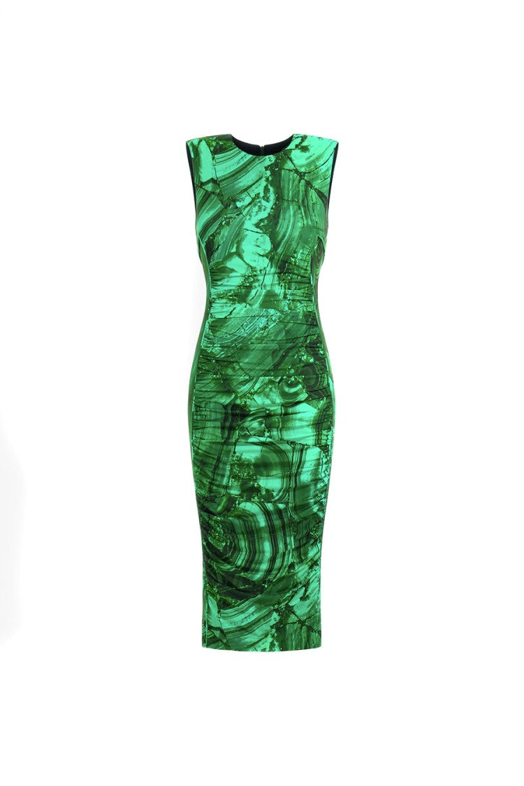 Roberto Cavalli Striking Green Midi Dress With Sleeveless Silhouette