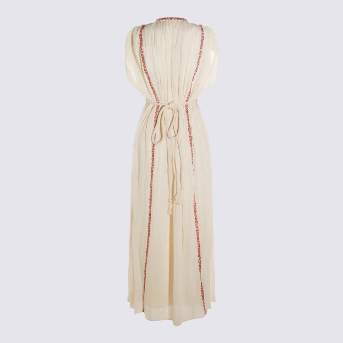 Isabel Marant Étoile Maxi Dress With Vertical Red Embroidery And Puffed Sleeves