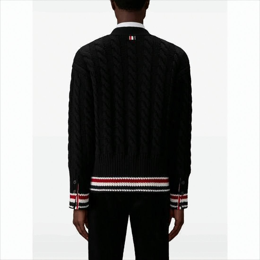 Thom Browne Classic Cable Knit Cardigan With Tricolor Accents