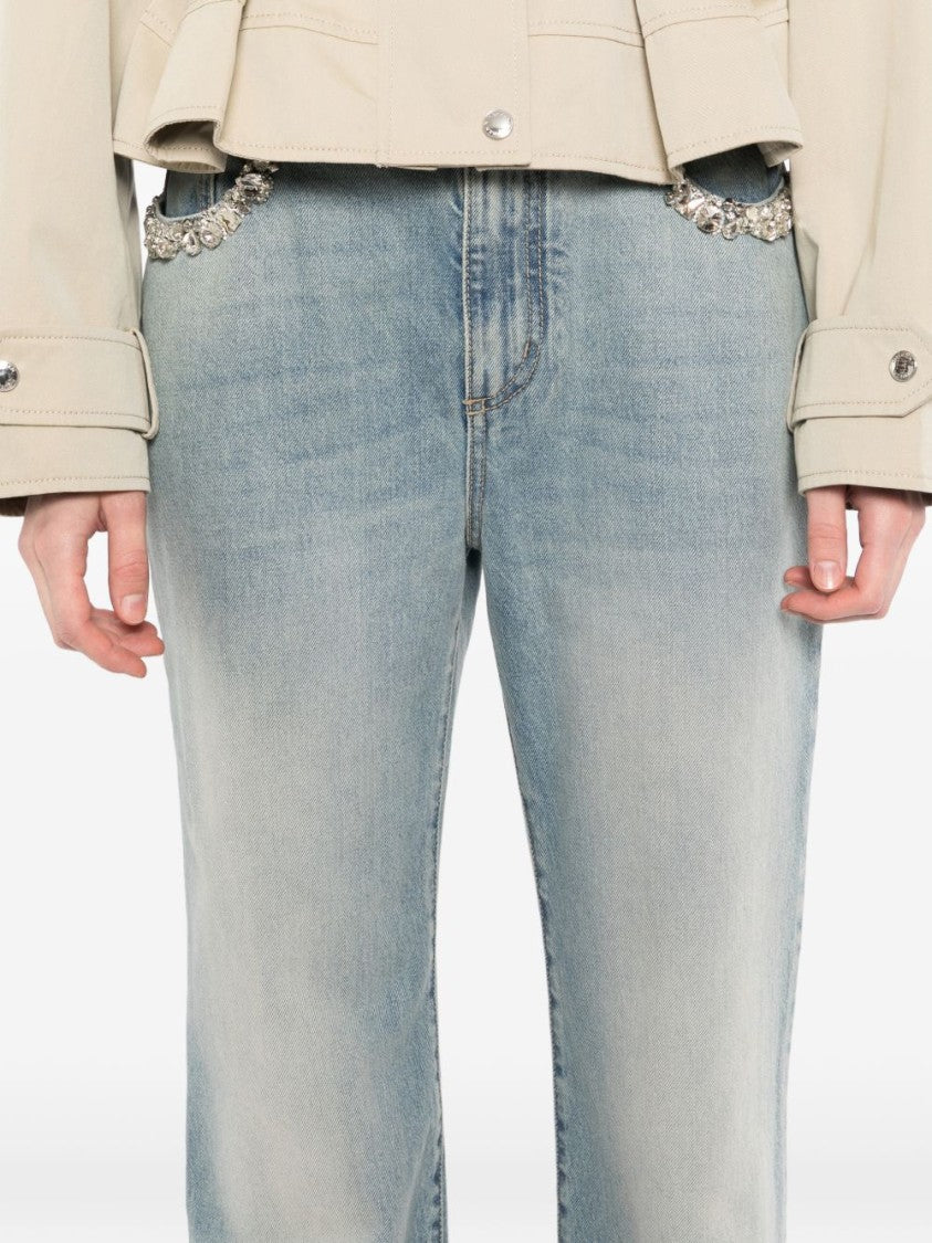 Alexander Mcqueen Clear Blue Jeans With Crystals