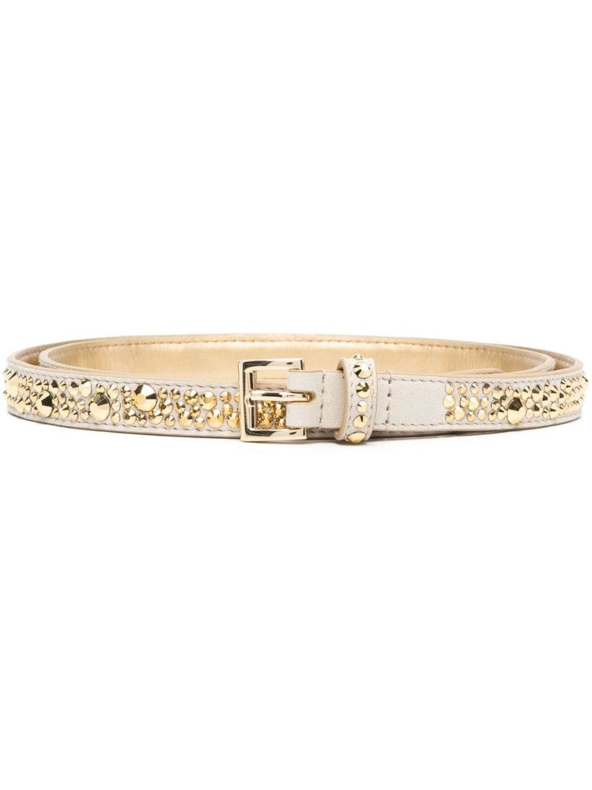 Prada Crystal-Embellished Leather Buckle Belt