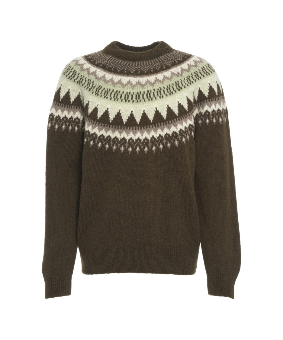 Closed Norwegian Pattern Knit Sweater With Ribbed Details