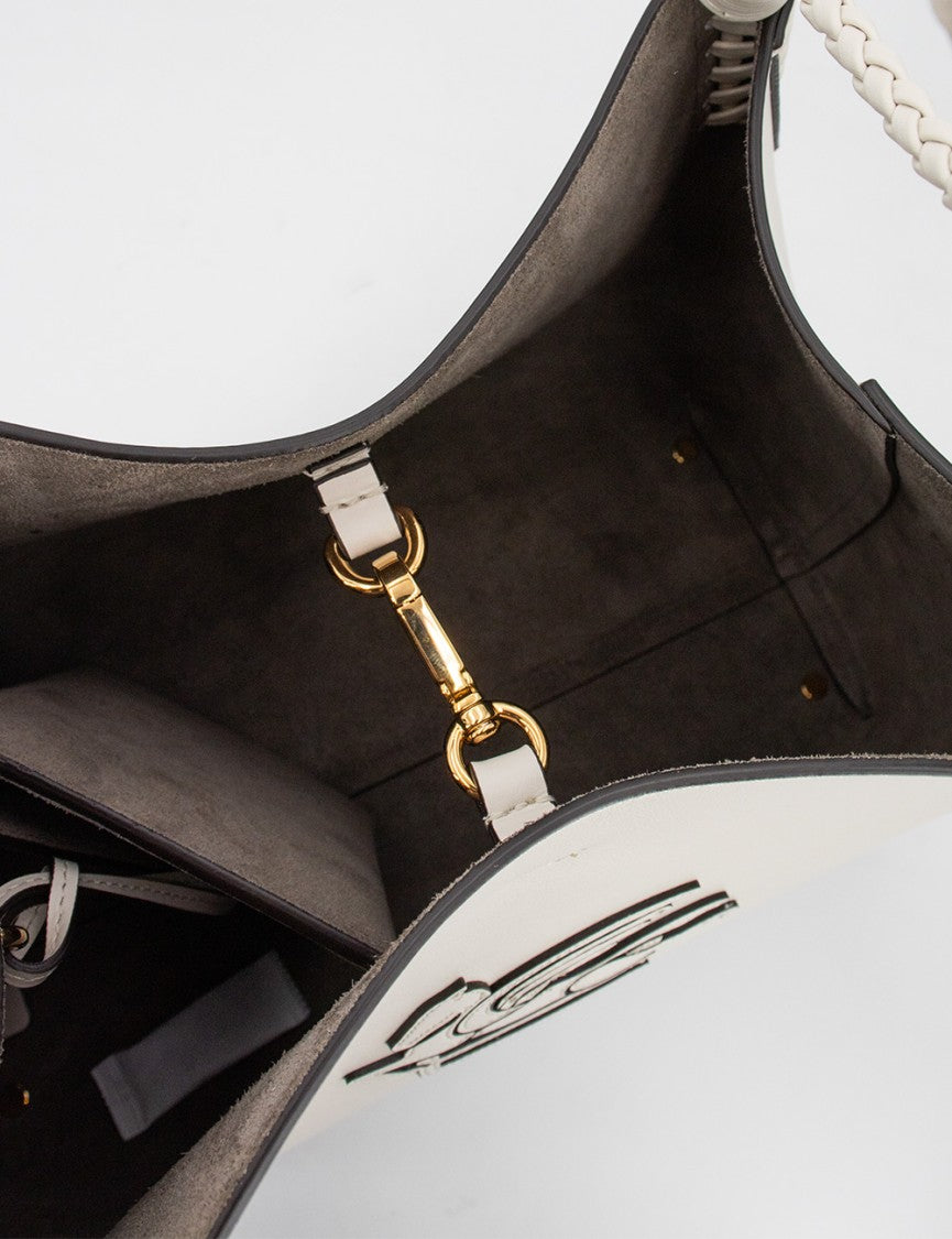 Etro Iconic White Leather Bucket Bag With Internal Clutch