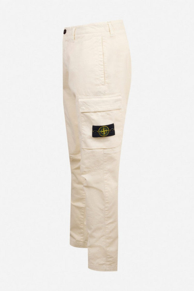 Stone Island Cream Side Badge Cargo Cotton-Blend Pants