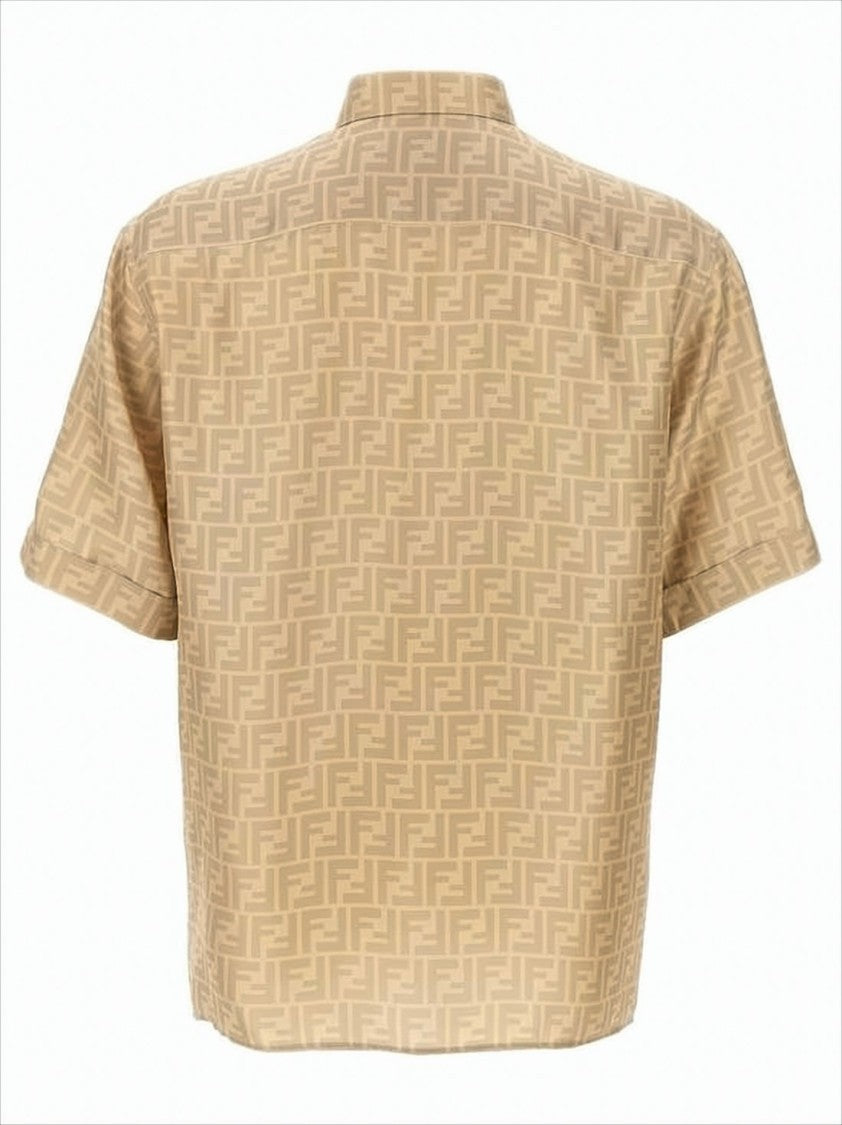Fendi Short-Sleeve Silk Shirt With Tonal Monogram Pattern