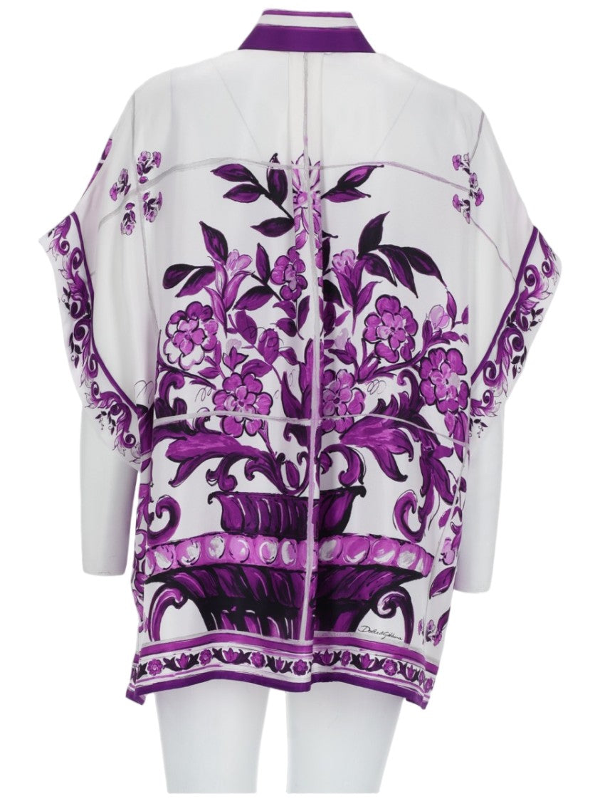 Dolce & Gabbana Purple Maiolica Printed Silk Blouse