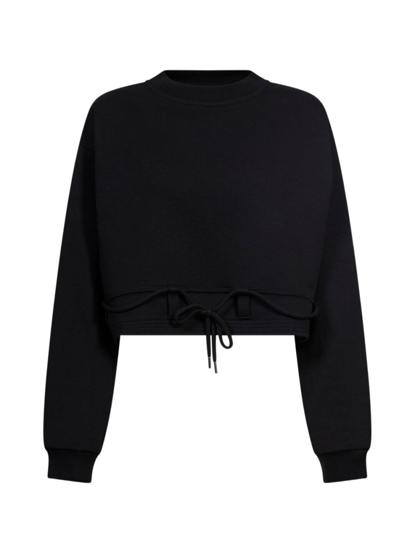 Dries Van Noten Black Boxy Cropped Drawstring Sweater