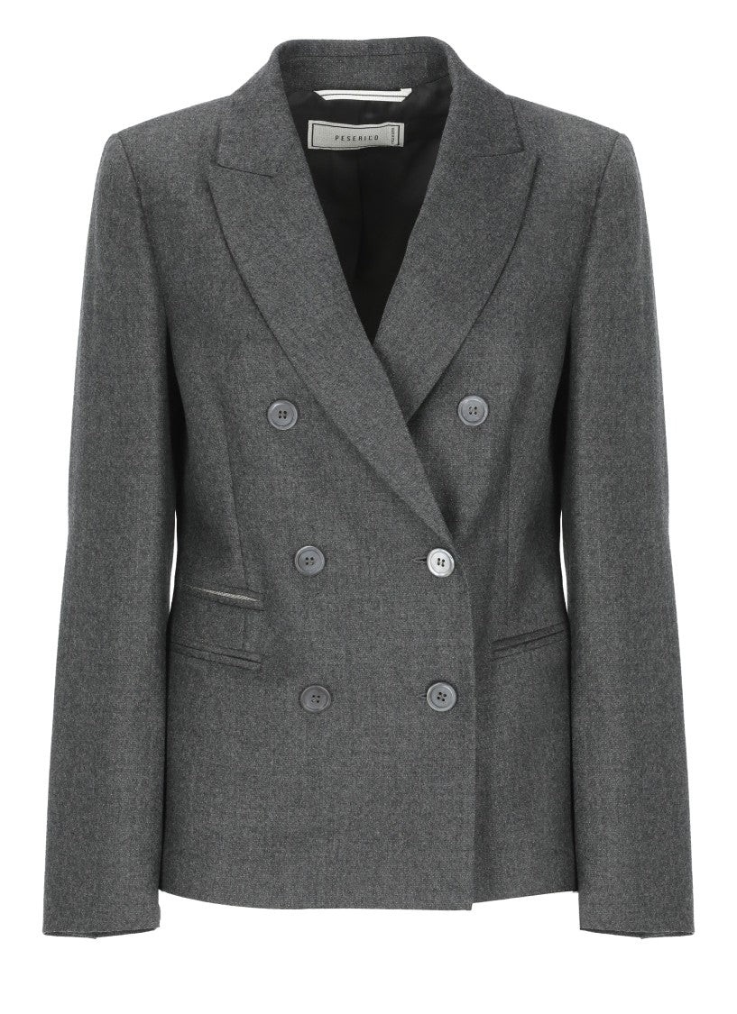 Peserico Double-Breasted Glitter Jacket With Rhinestone Detail