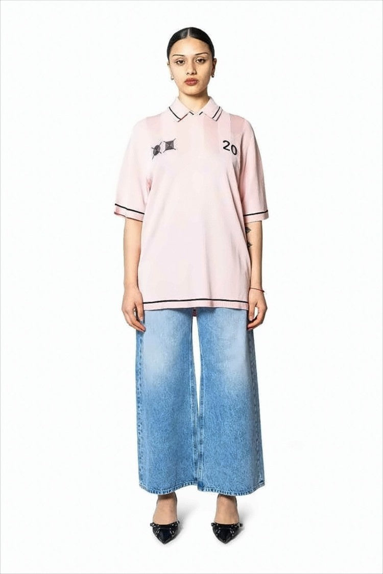 Jacquemus Short-Sleeve Polo Shirt With Black Trim And Graphic Patch