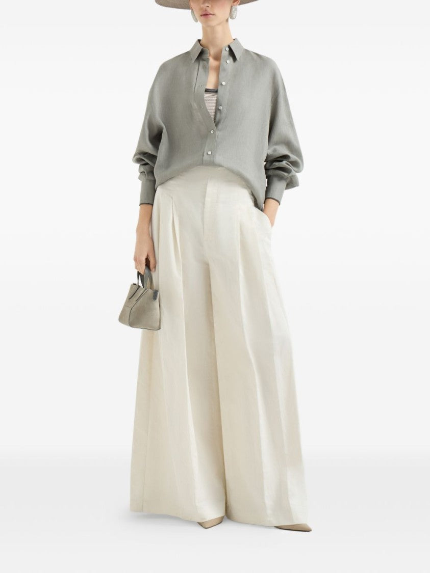 Brunello Cucinelli Linen Shirt With Curved Hem
