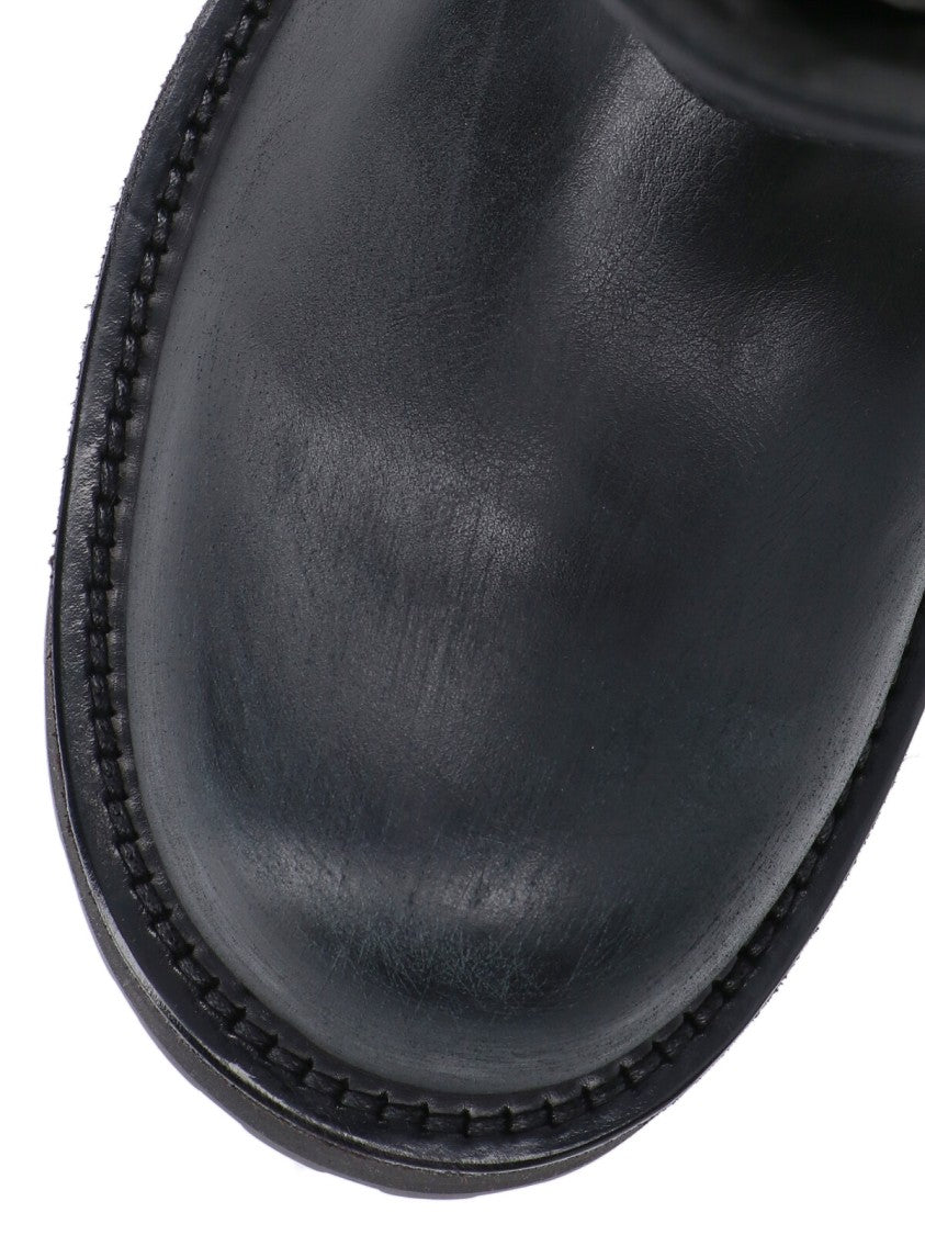 Balenciaga Venom Mid-Calf Boots With Adjustable Silver Buckles And Embossed Logo