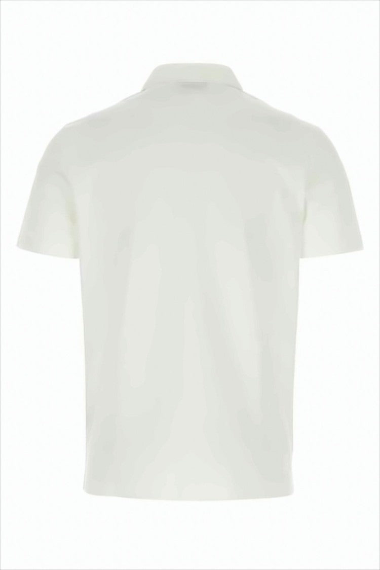 Versace White Polo Shirt With Traditional Collar And Embroidered Emblem