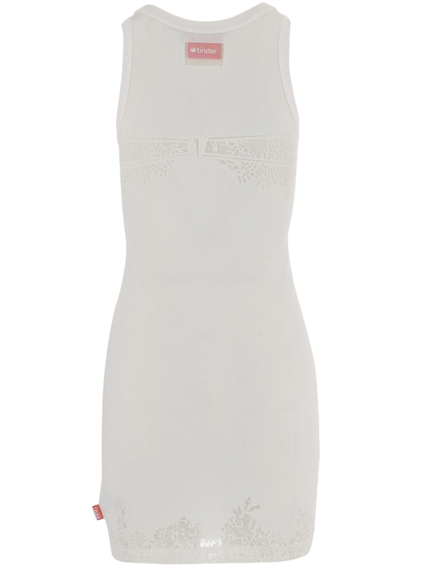 Diesel X Tinder White Round Neck Sheer Cotton-Blend Dress