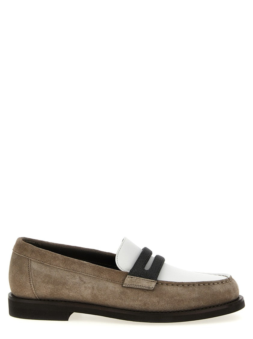 Brunello Cucinelli Two-Tone Leather Loafers With Jewel Detail