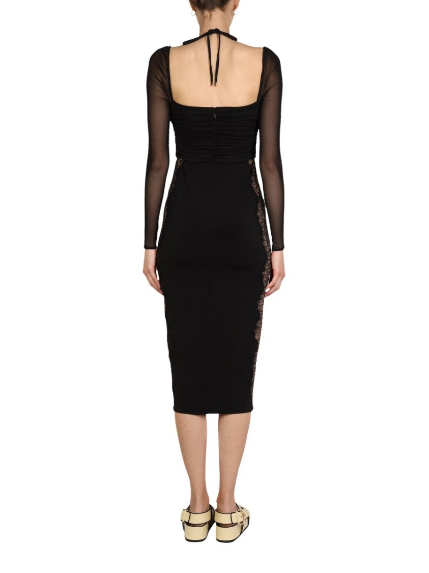 Self-Portrait Black Lace Midi Dress With V-Neck