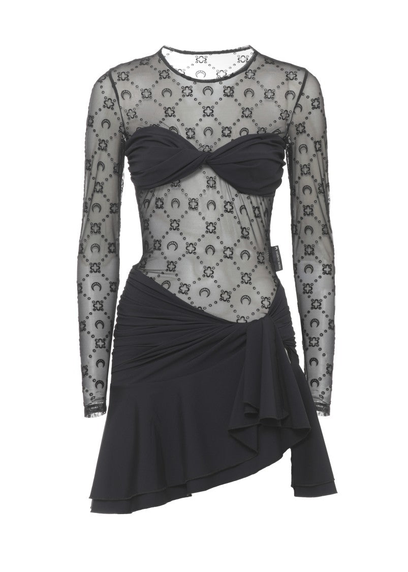 Marine Serre Moon Tulle Dress With Asymmetrical Hem And Structured Detailing