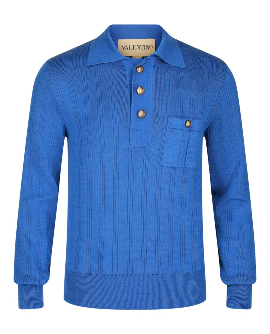 Valentino Ribbed Knit Cotton Polo Sweater