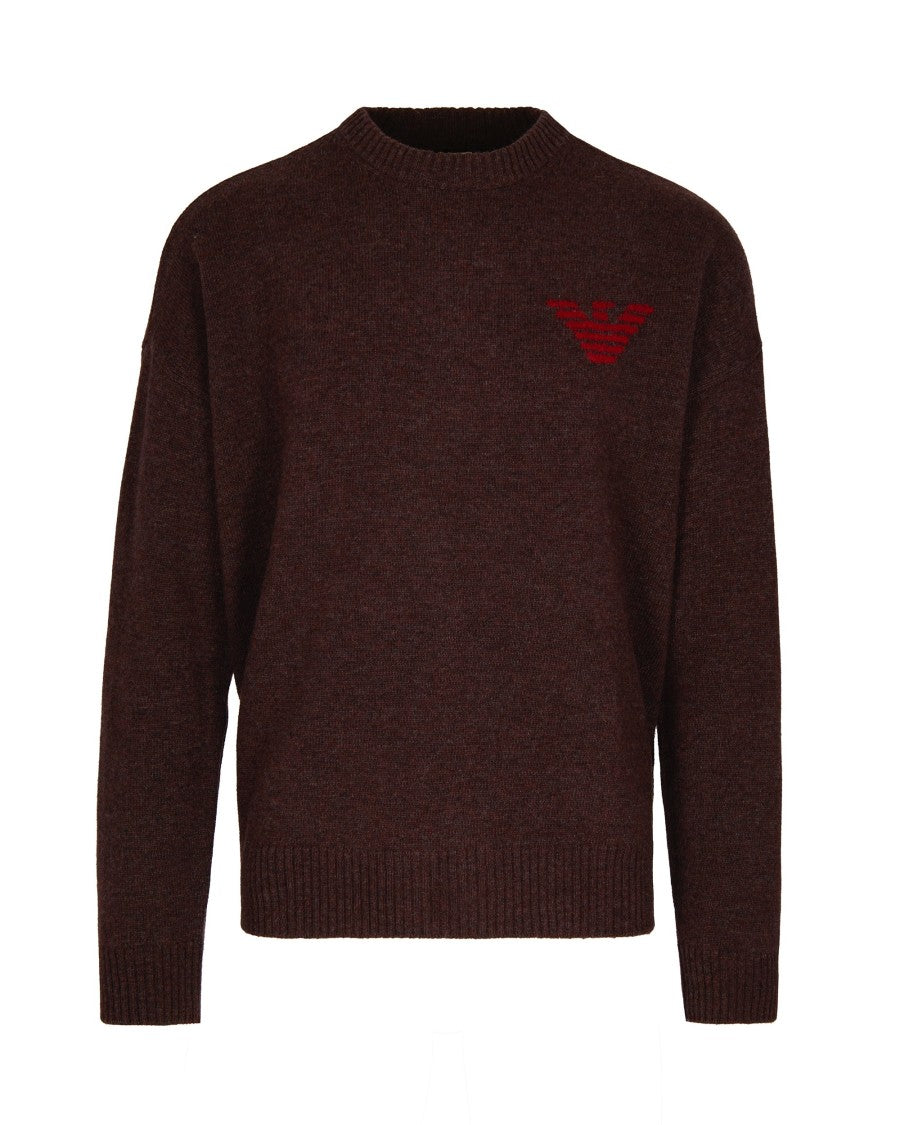 Emporio Armani Brown Sweater With Maxi Logo