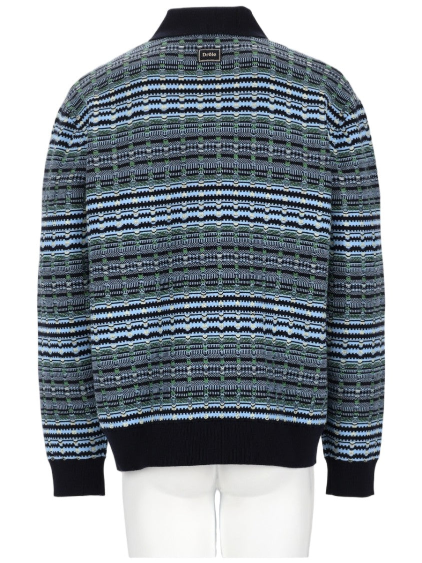 Drôle De Monsieur Textured Striped Knitted Polo Shirt