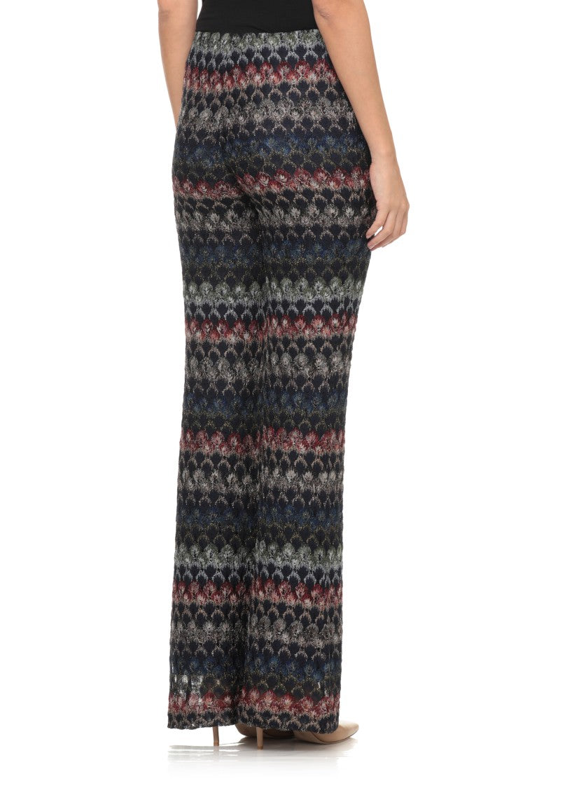Missoni Blue Geometric Lurex Elastic Waist Viscose Flared Pants