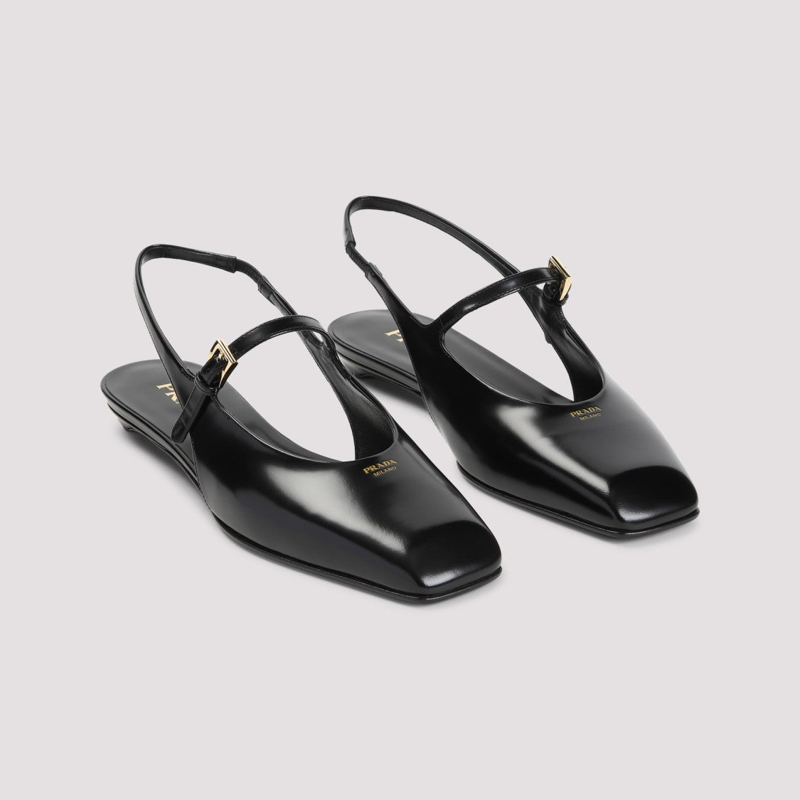Prada Calf Leather Slingback Slippers With Glossy Finish