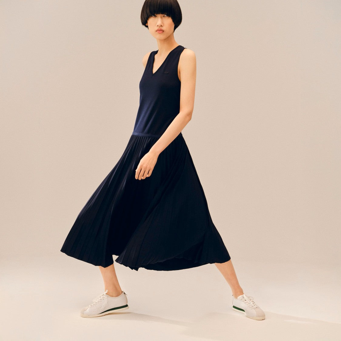 Lacoste Flowing Midi Dress With Fitted Bodice