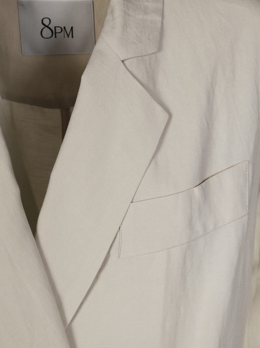 8Pm Double-Breasted Long Coat With Classic Lapel