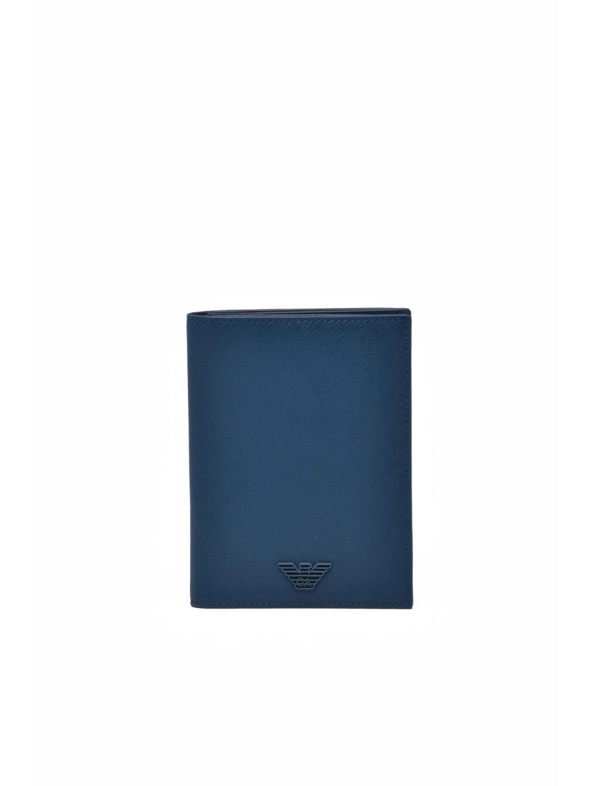 Emporio Armani Blue Polyurethane Saffiano Cardholder