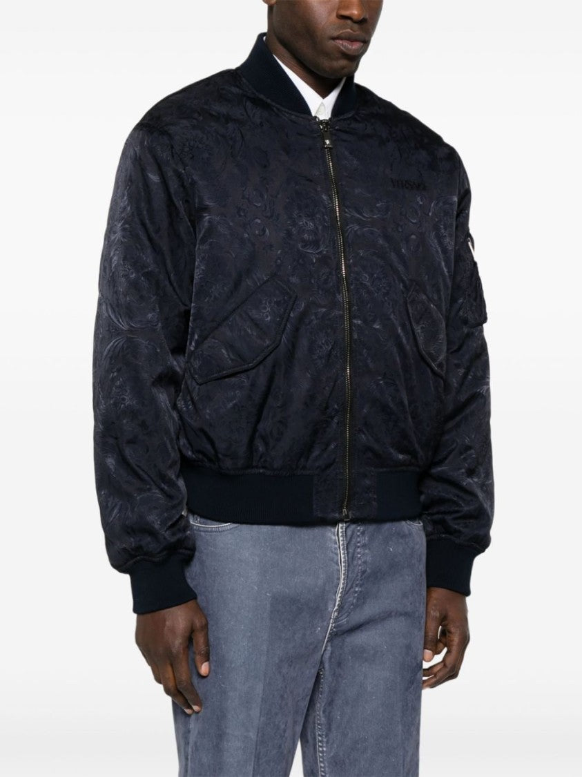 Versace Navy Blue Cotton Abstract Pattern Jacket
