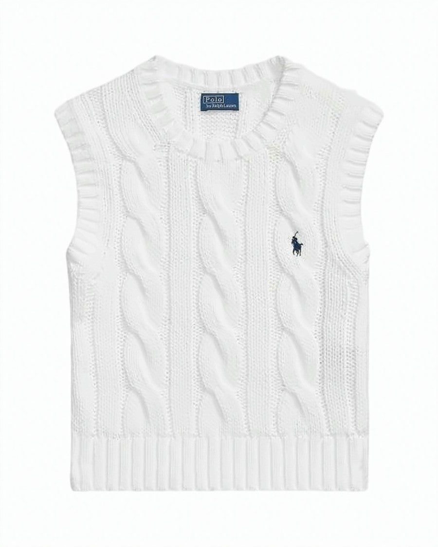 Polo Ralph Lauren Cable Knit Sleeveless Vest With Ribbed Neckline