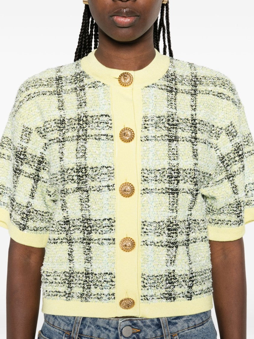 Balmain Textured Plaid Knit Tops