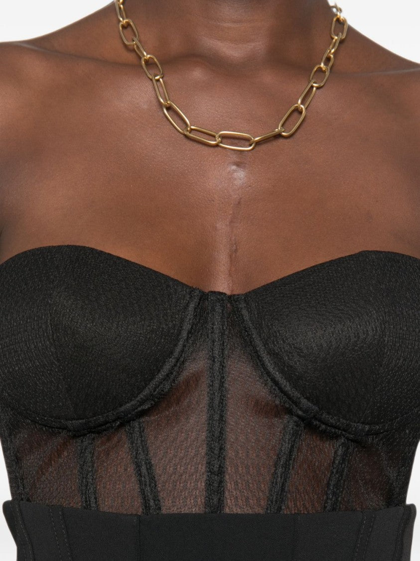 Elisabetta Franchi Sheer Mesh Strapless Bustier Tank Top