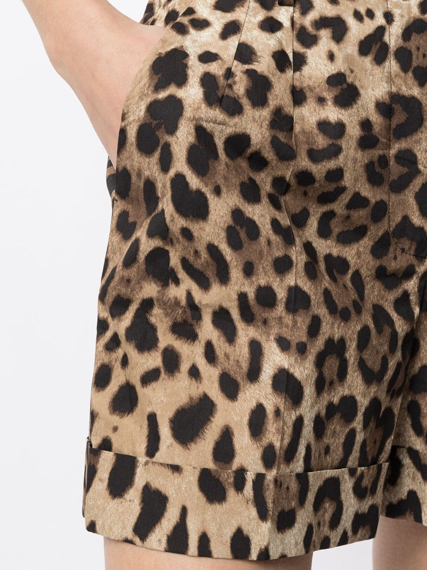 Dolce & Gabbana Tailored Multicolour Bermuda Shorts With Leopard Pattern